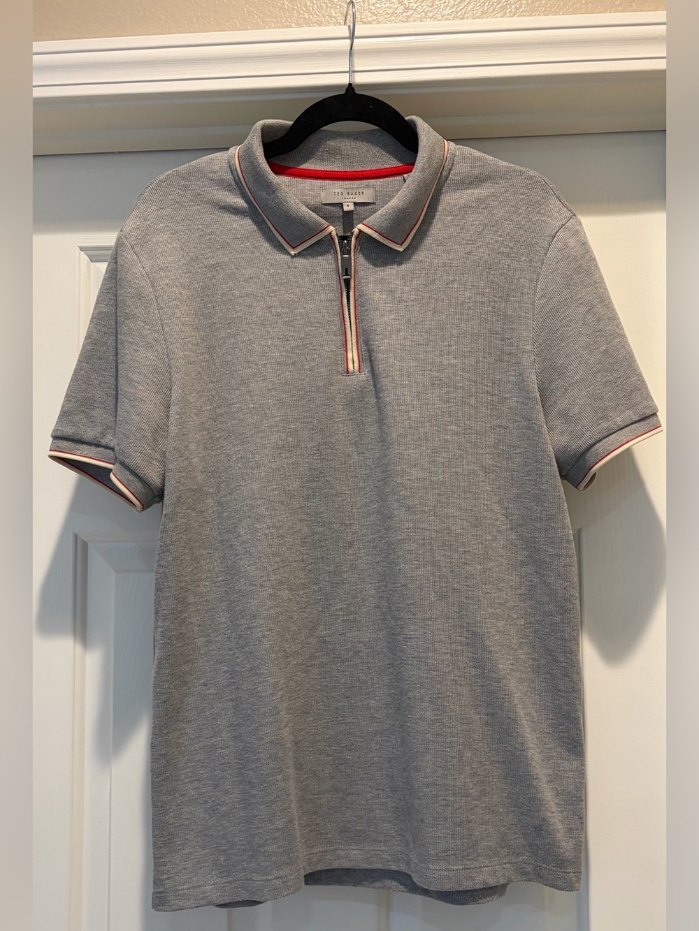 Ted Baker Men’s Light Grey Zip Polo with Red Trim